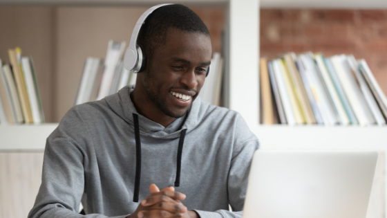 Young black guy working on his computer